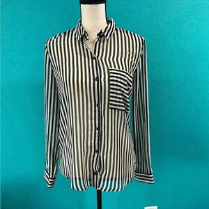 Zara trafaluc sheer long sleeve black and white striped button down top